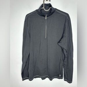 Smartwool 1/4 Zip Base Layer Shirt Men's Medium Black 100% Merino Wool Outdoors